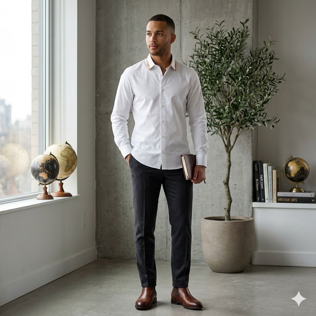 Alviero Martini 1A Classe Camicia Slim in cotone con Profilo Geo nel colletto Bianca