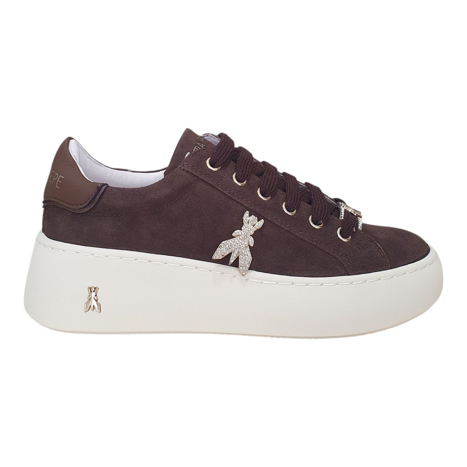 Patrizia Pepe Sneakers in Pelle Scamosciata Fondo a Cassetta Marrone Scuro