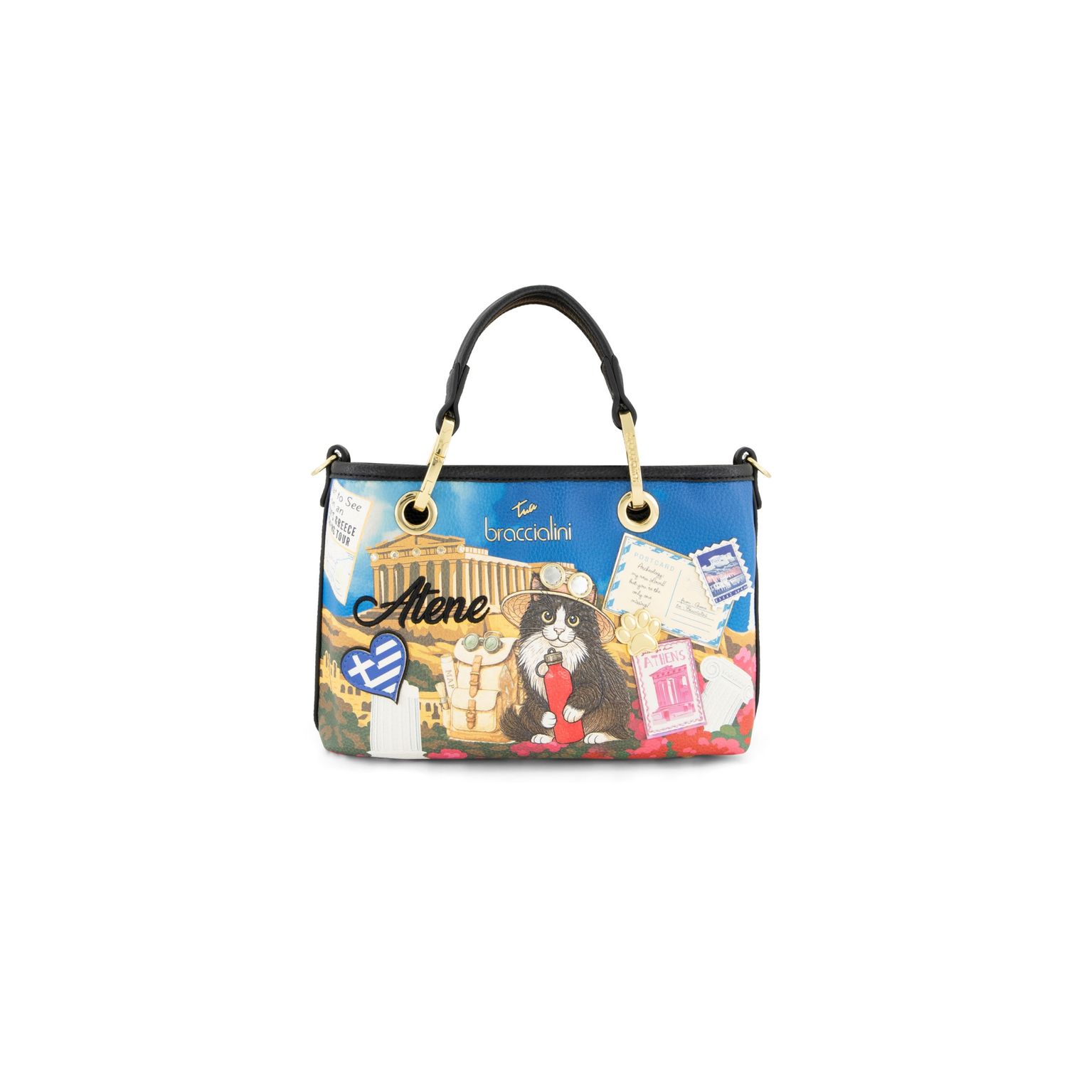 Braccialini Borsa a Mano Piccola Cartoline Atene