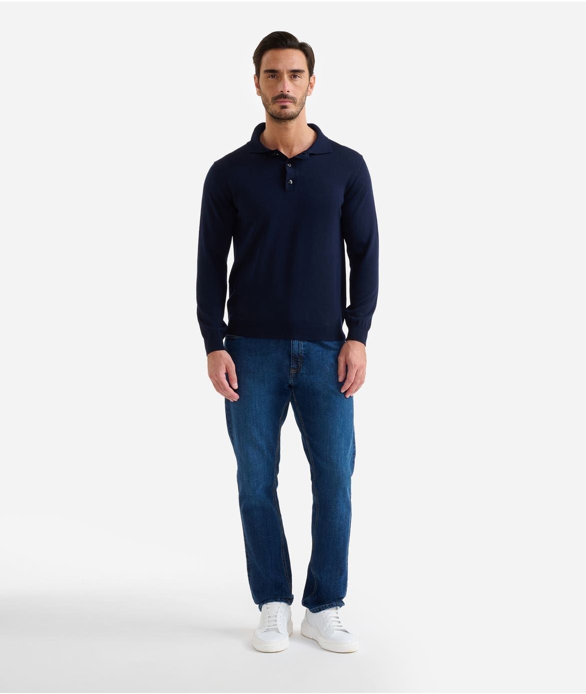 Alviero Martini 1A Classe Polo in filato misto lana con dettagli Geo Classic Blu Scuro