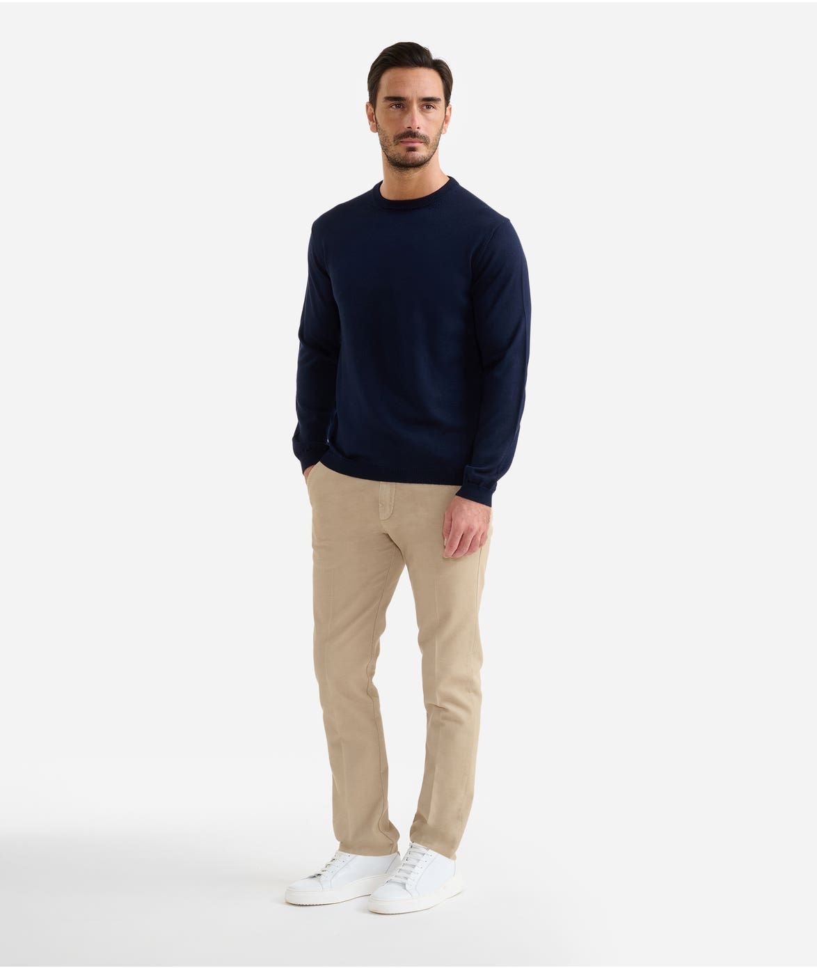 Alviero Martini 1A Classe Girocollo in filato misto lana con toppe Geo Classic Blu Scuro