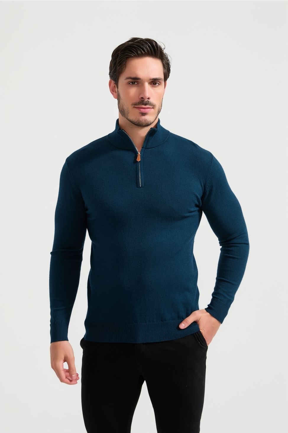 Yves Enzo Paris Maglione Slim in Viscosa Blu Scuro