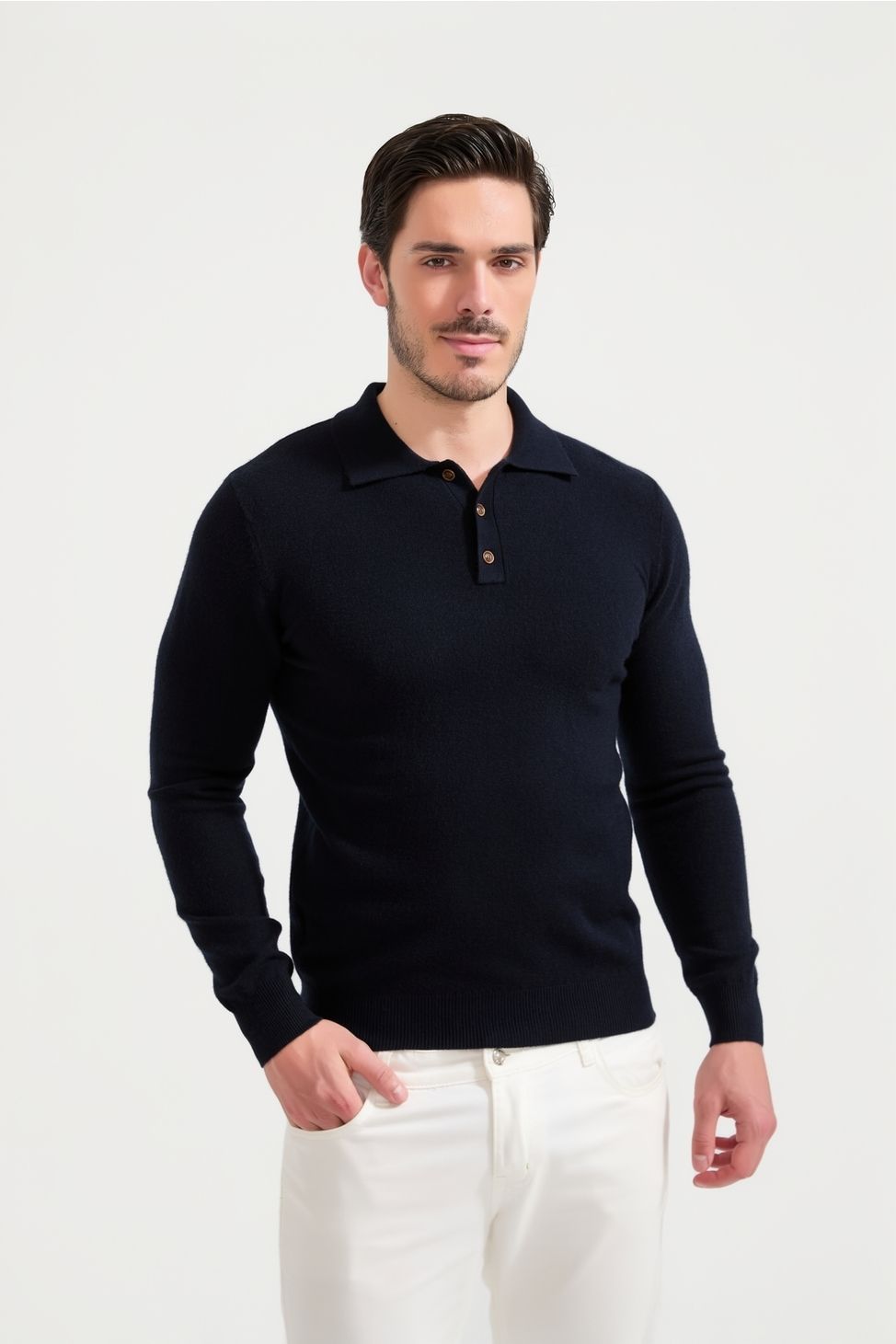 Yves Enzo Maglione PETER collo polo in lana mista - blu marino  