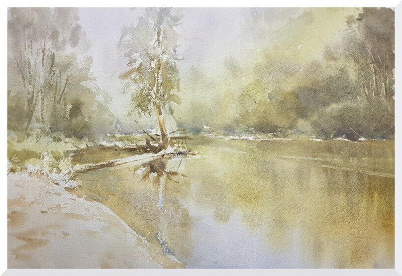 Misty River Reflections, Watercolour 56cm x 36cm