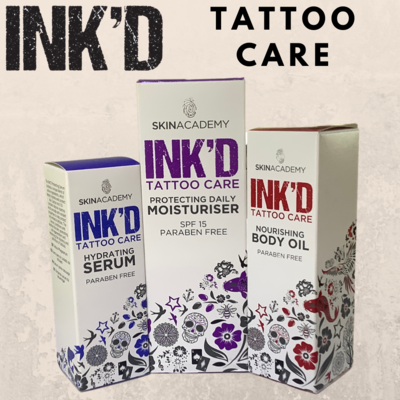 Skin Academy INK'D Tattoo Care: serum, oil & moisturiser