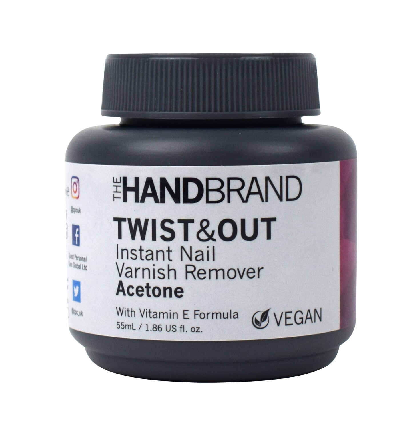 The HandBrand Twist & Out Nail Varnish Remover Sponge Pot - Acetone VEGAN, 55 ml