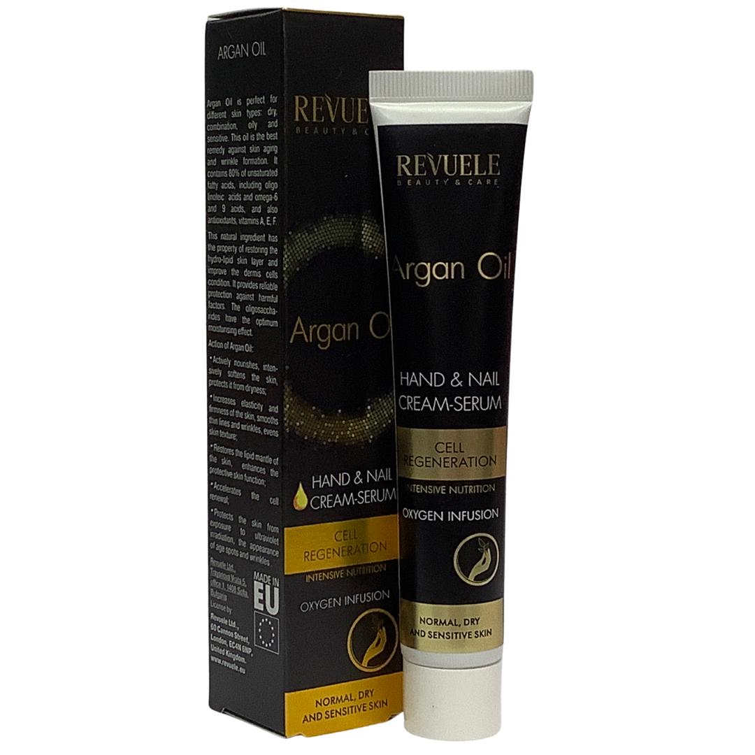 Revuele Argan Oil Hand & Nail Cream-Serum Cell Regeneration Oxygen Infusion, 50 ml