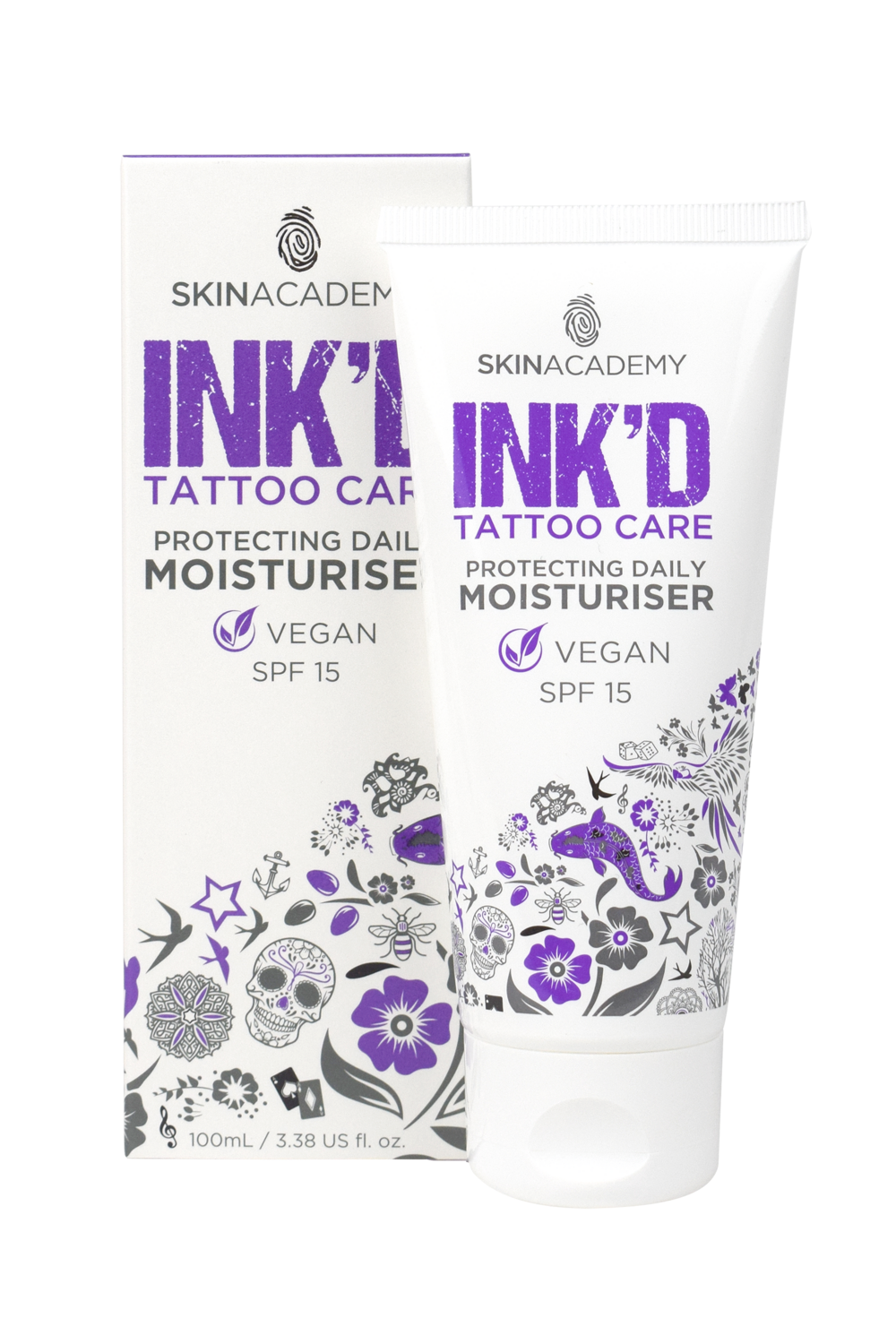 Skin Academy INK'D Tattoo Care Moisturiser SPF15 VEGAN, 100 ml