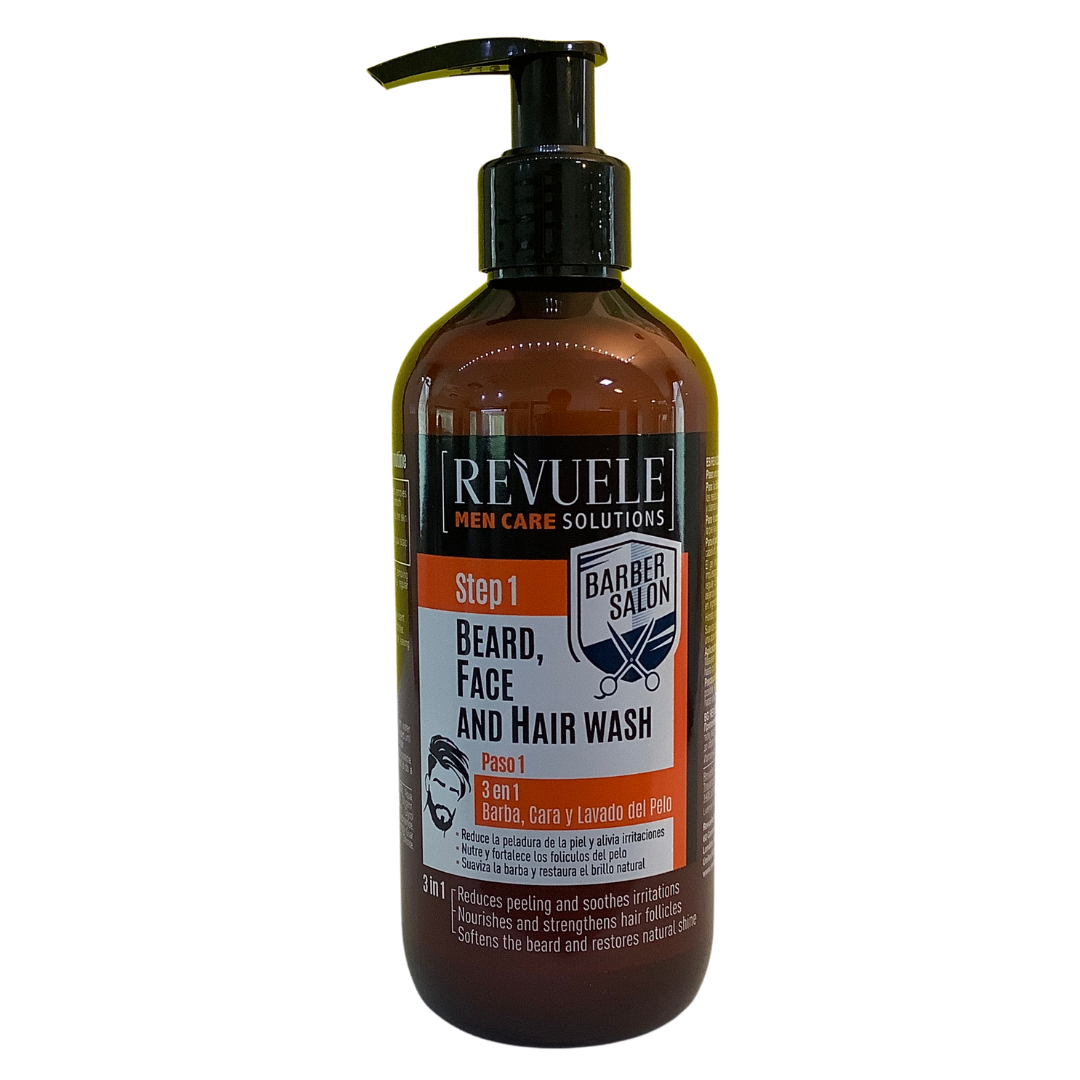 Revuele Men Care Barber 3 in 1 Beard Face and Hair Wash, 300 ml