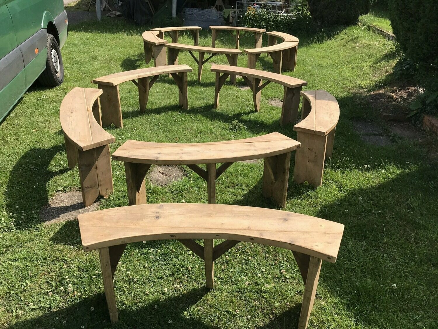3 x 4ft Curved Bench hand made reclaimed timber Garden Fire Pit Meeting Room School Club Bench. Fire pit bench Curved garden bench Garden Seating. Environmentally friendly.