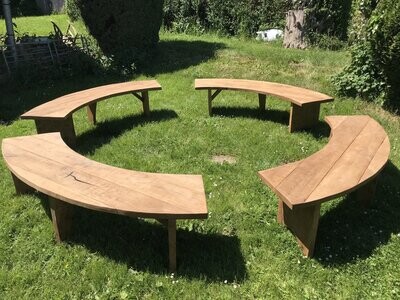 Luxury hand made curved solid Oak benches 2m x 45cm x 50cm tall as seen on TV