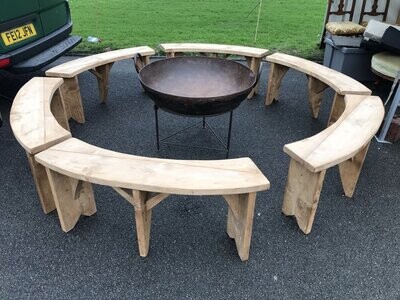 1 x set of 6 x 4ft Curved Bench hand made reclaimed timber Garden Fire Pit Meeting Room School Club Bench