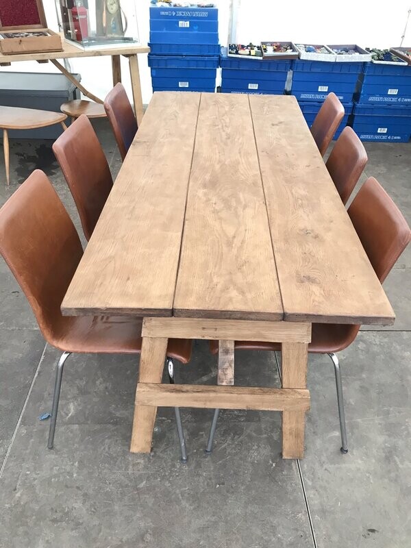 6ft indoor use Oak 3 plank folding Events Dining Table 1.8m x 75cm folds flat for storage brass fixings Hand Made in UK