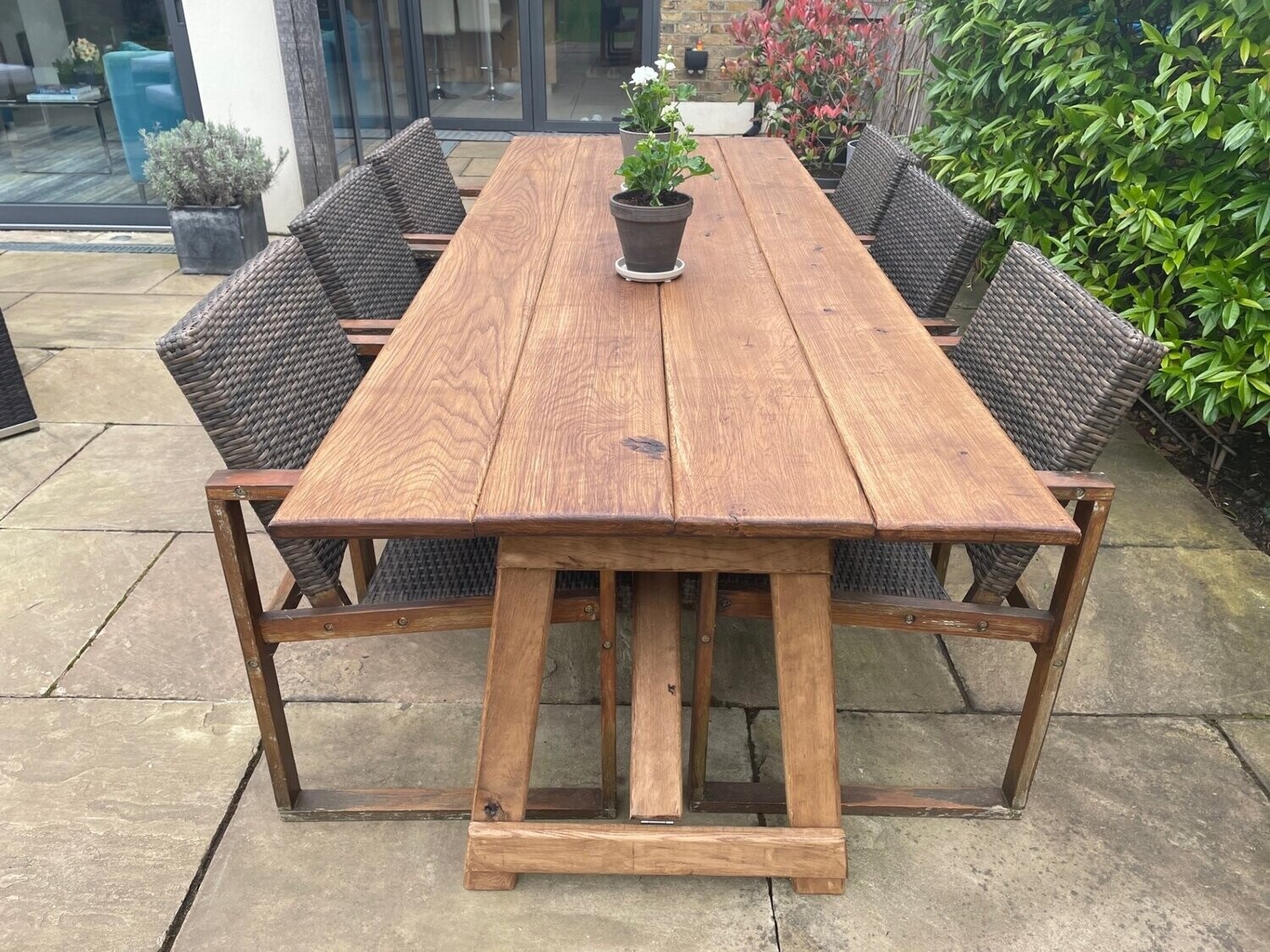 6ft outdoor Solid Oak 4 plank folding Events Dining Table 1.8m x 90cm folds flat for storage brass fixings Hand Made in UK