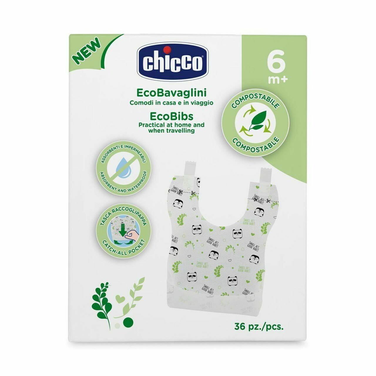 ECO BAVAGLINI MONOUSO COMPOSTABILI DA 36 PZ CHICCO