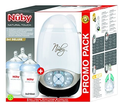 Nuby NTVP37 Natural Touch Deluxe Scaldabiberon con Sterilizzatore Programmabile 1 posto + 3 biberon in silicone PROMO PACK