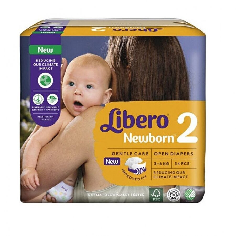 LIBERO NEWBORN - 2 PANNOLINI PER BAMBINI DA 3-6 KG, 36 PANNOLINI