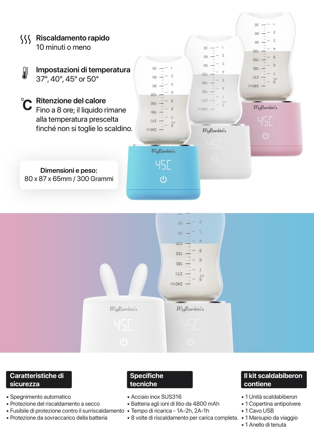 Scaldabiberon Portatile Per Viaggi - Riscaldamento Rapido Con 6 Adattatori E Display LCD - Foto 7