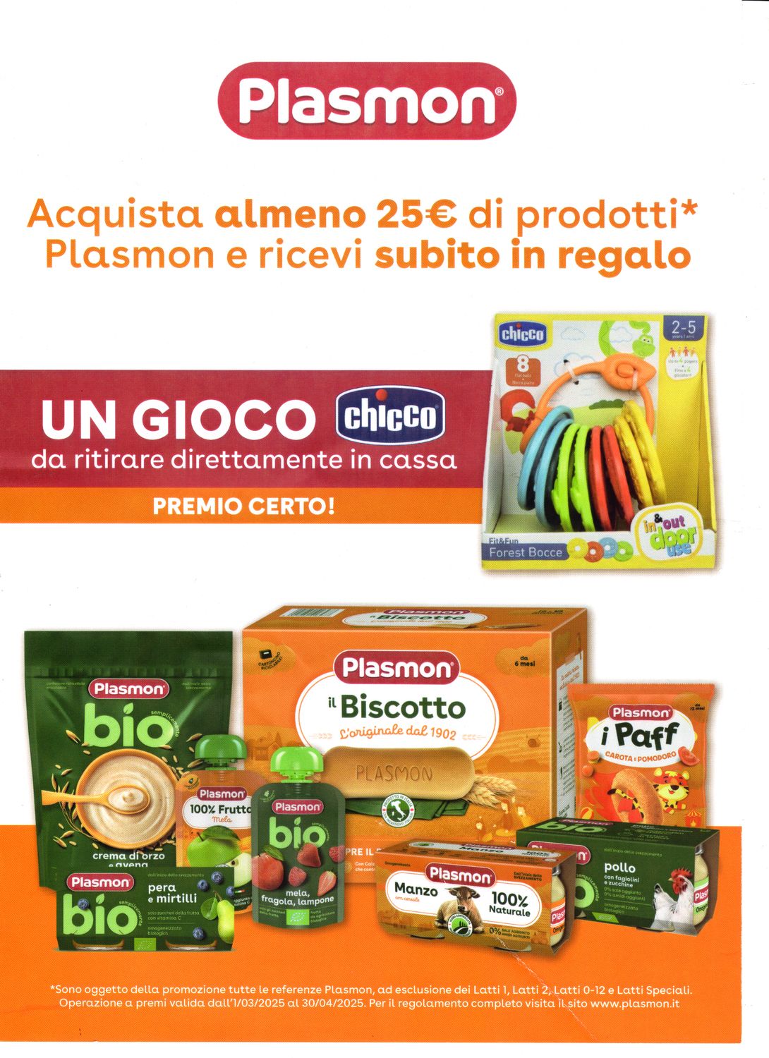 Super Promo Plasmon su euro 25 di spesa gioco Chicco Omaggio