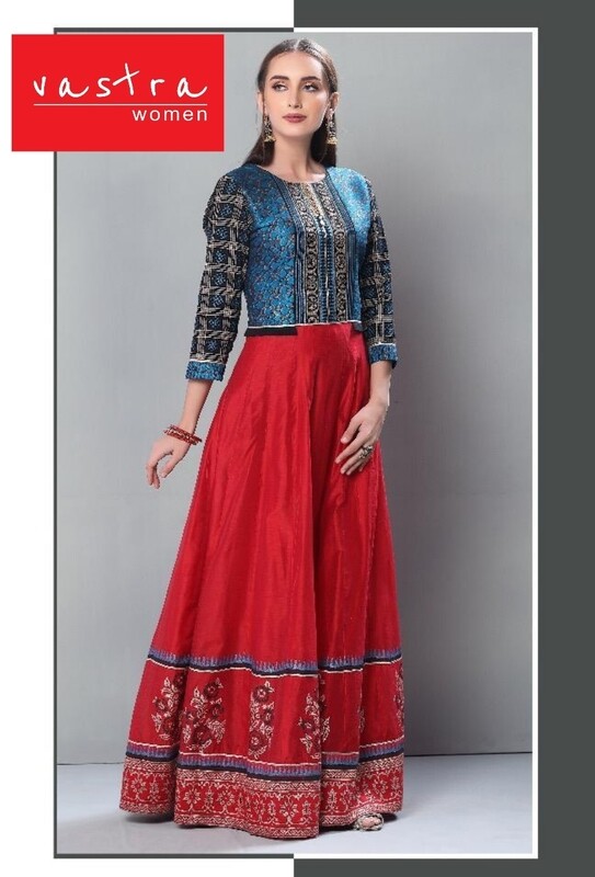 Green Dupion Silk With Maroon Printed Long Length Chanderi Silk Kurti
