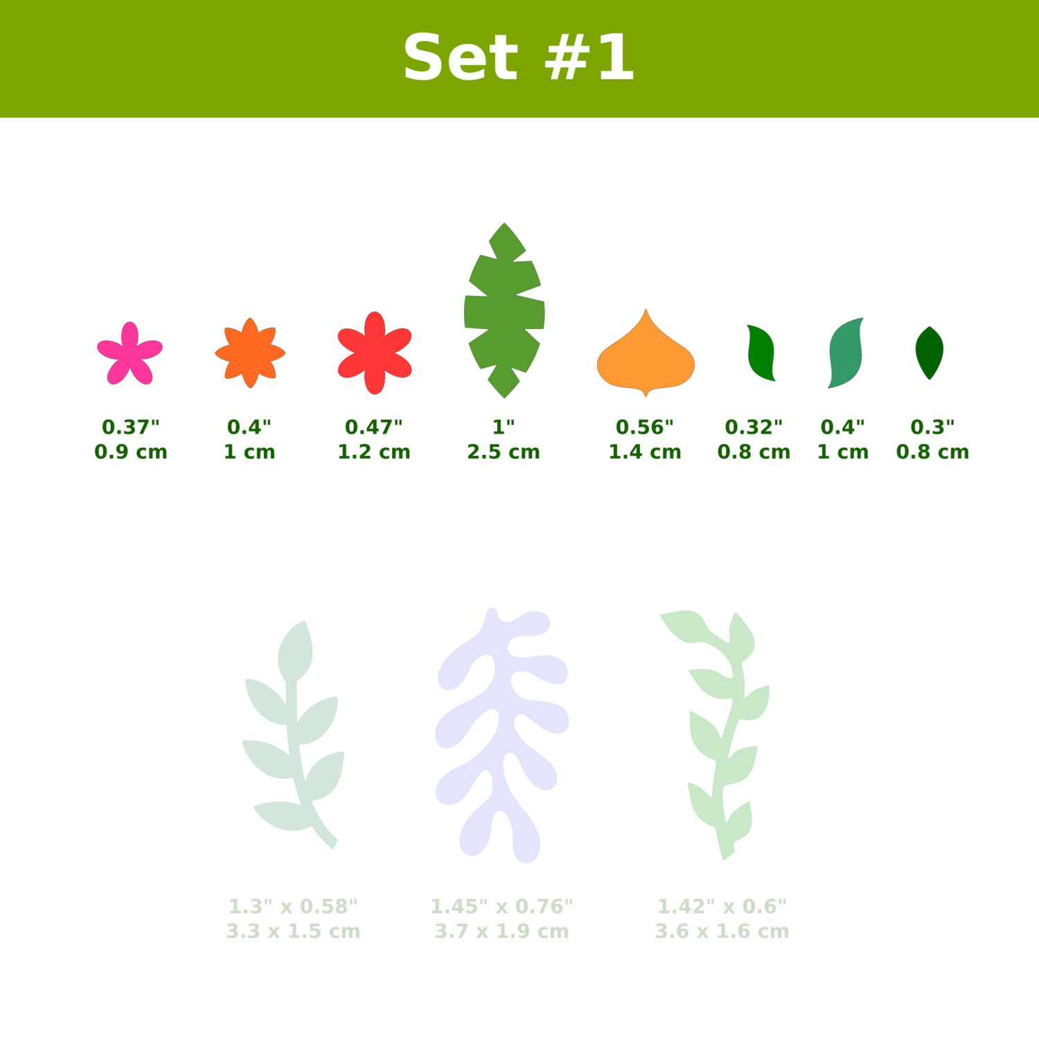 Flowers, Leaves, and Branches - Set of Mini Cutters, Set: Set 1 Flowers and Leaves