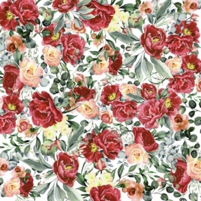 No-Water-Needed Transfer Paper for Polymer Clay ROSES & PEONIES 02 (14X14 cm)