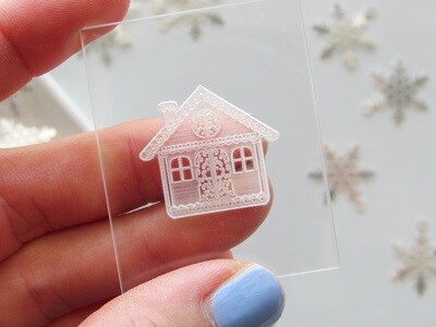 Mini Acrylic Embossing Stamp - 1.9&quot; x 1.57&quot; outer frame dimensions (=50mm x 40mm)  Gingerbread House