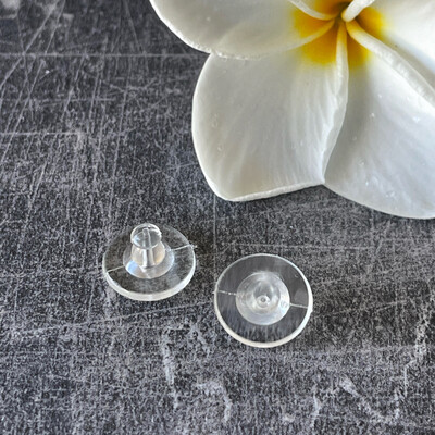 Rubber Ear Nuts Clear, 11x6mm Safety Nut. Sold per pkg of 20 pairs.