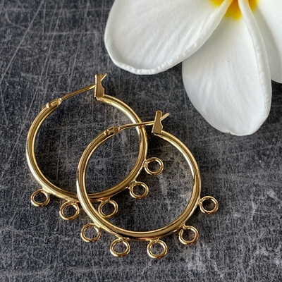 Pair of Gold-Plated Brass Hoops with 5 Closed Loops - 23mm / Pkg of 1 pair