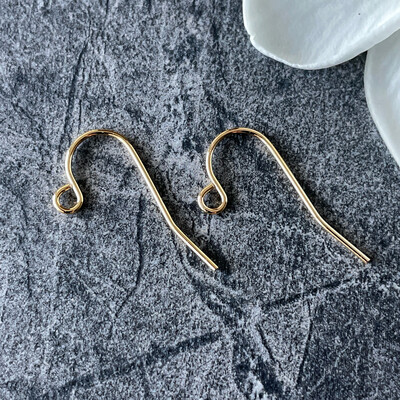 Small Ear Wires, gold-plated stainless, 11mm fishhook with open loop, 21 gauge. Sold per package of 10 pairs.