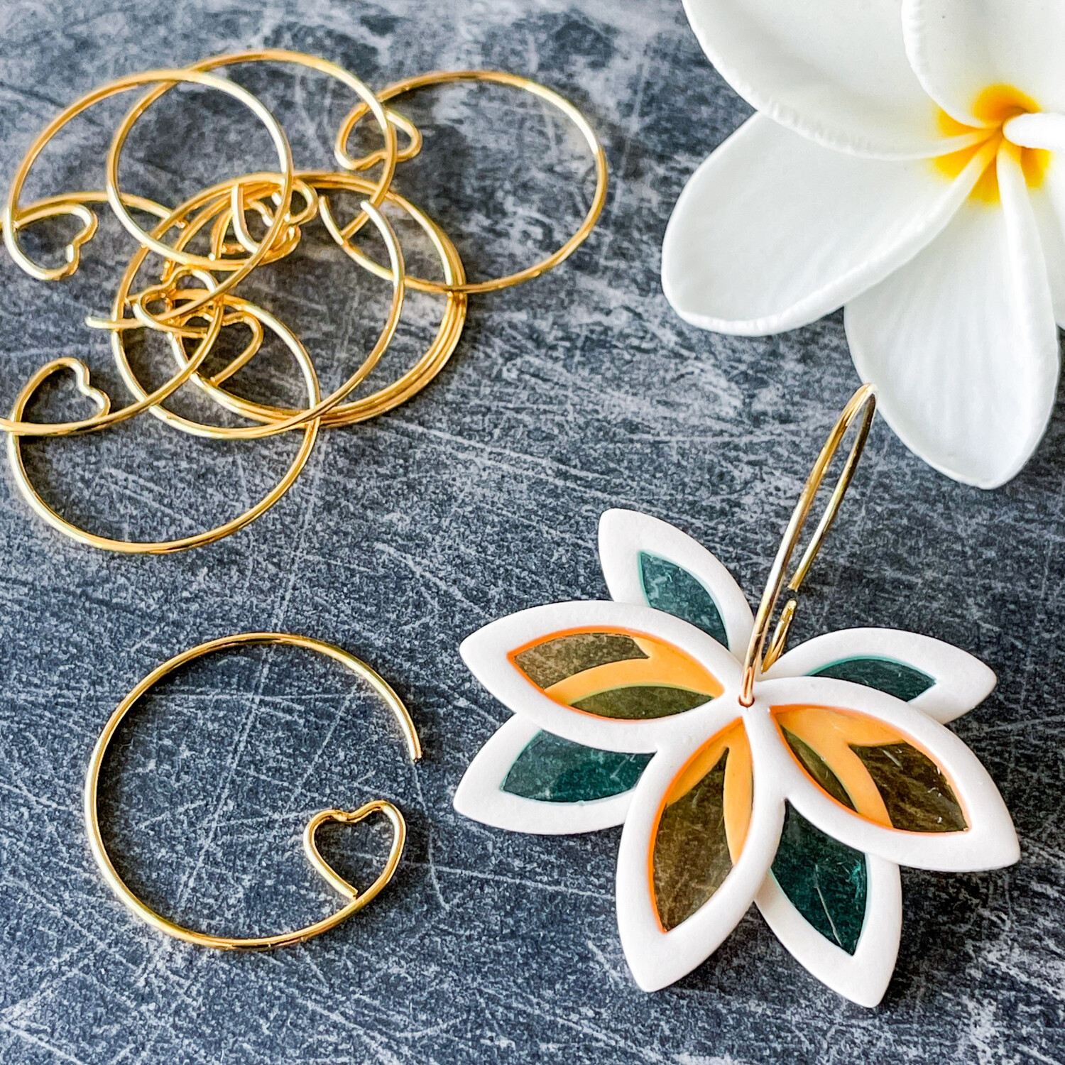 Round Ear Wires, Gold-plated Brass, 23 mm round hoop with with open heart, 22 gauge. Sold per package of 5 pairs.