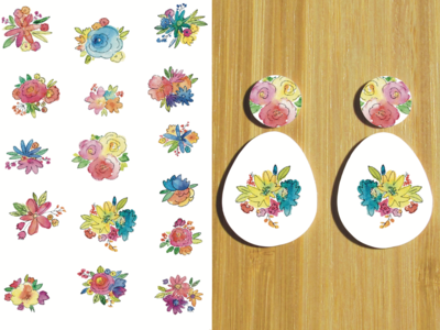 Two 3.5x5&quot; Water Soluble Transfer Sheets for Polymer Clay / Mirrored Designs, Left &amp; Right.
Small Watercolor Flowers T078