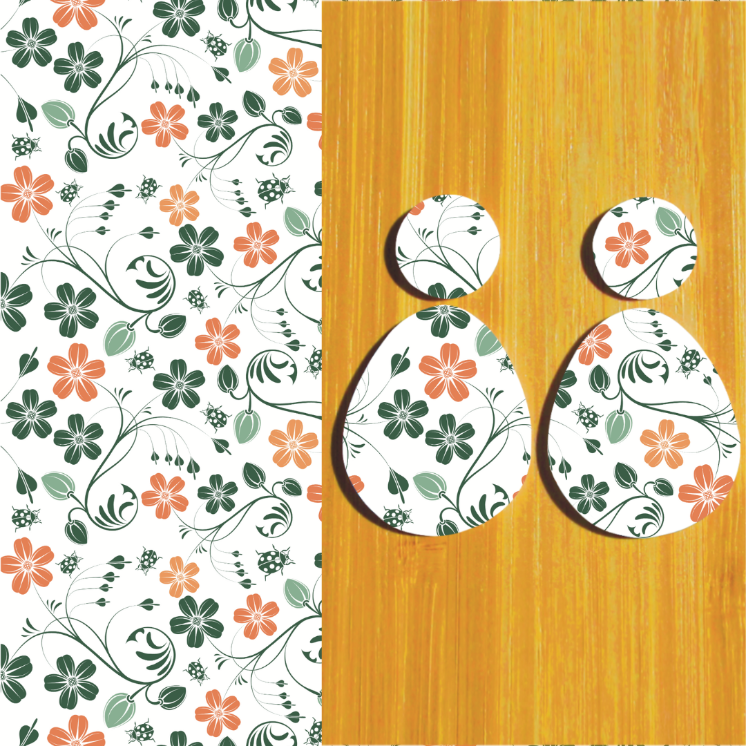 3.5x5&quot; Water Soluble Transfer Sheet for Polymer Clay / Green and Coral Flowers T182