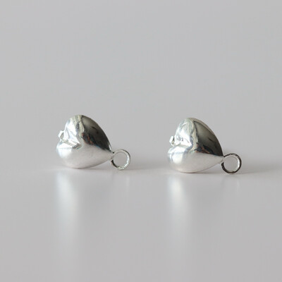 Small Heart Ear Stud with Perpendicular Closed Loop - SILVER-plated brass heart and stainless steel post (nickel-free) / 6 x 6 mm hollow heart / Sold per pckg of 5 pairs.