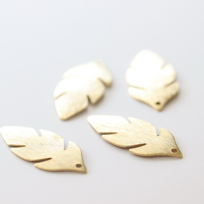 4 Leaf Brass Charms, 24K Gold Plated, 30x13x1mm
