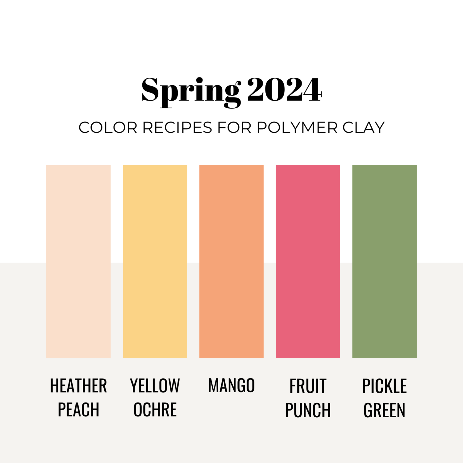 Color Mixing Recipes for Premo Polymer Clay - Spring 2024 Color Palette