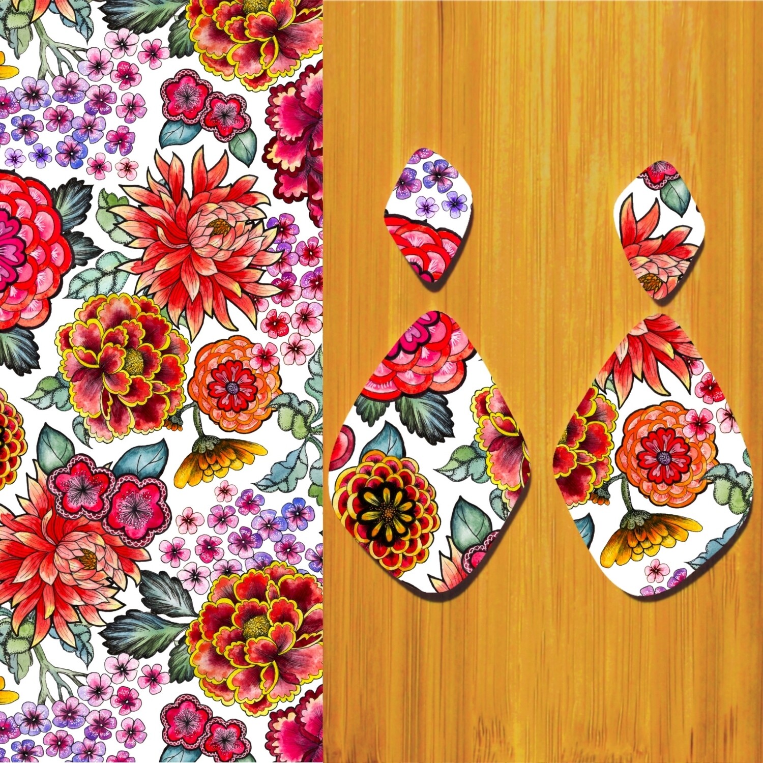 3.5x5&quot; Water Soluble Transfer Sheet for Polymer Clay / Bright Flowers Large Scale T237