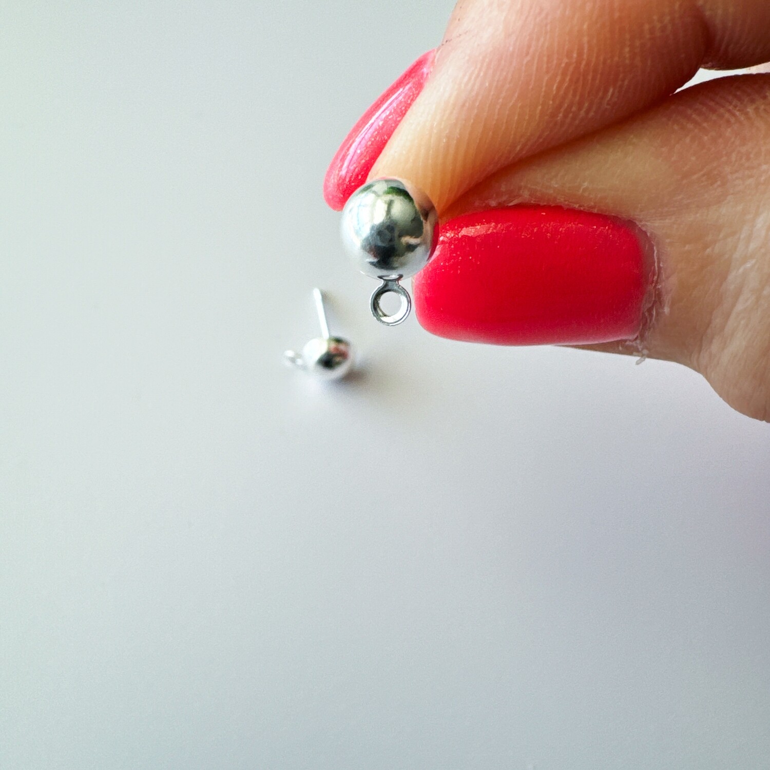 Silver-plated Half-Ball Earring Posts with Perpendicular Loop 10 Pairs