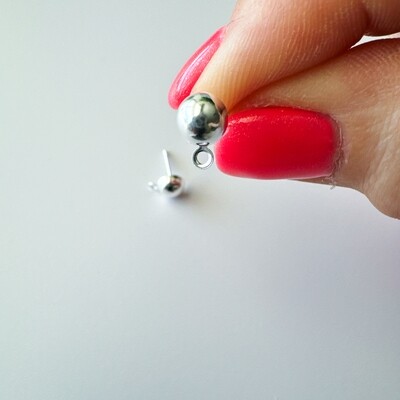 Silver-plated Half-Ball Earring Posts with Perpendicular Loop 10 Pairs