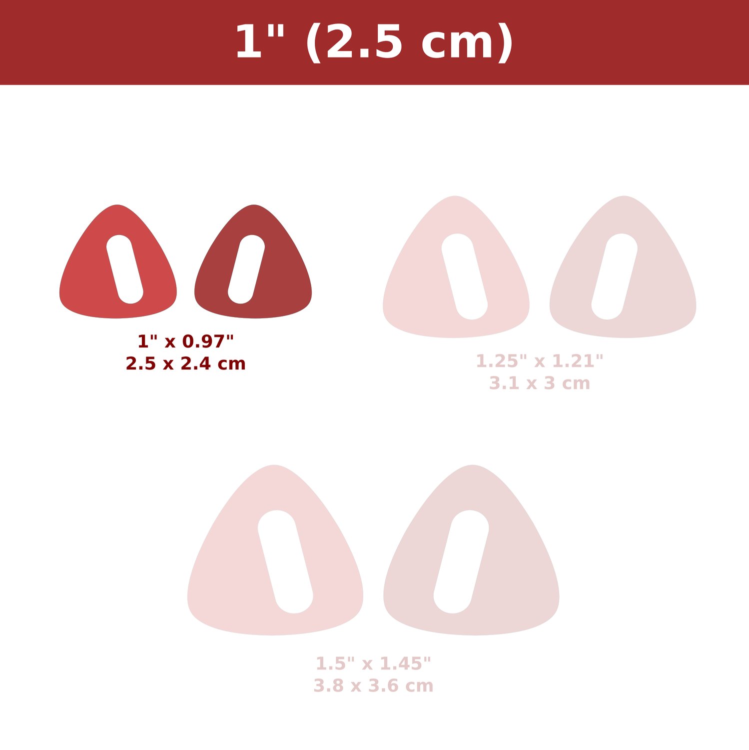 Rounded Triangles with a Hole - Set of Three Polymer Clay Cutters for Symmetrical Earrings, Width: 1&quot; inches