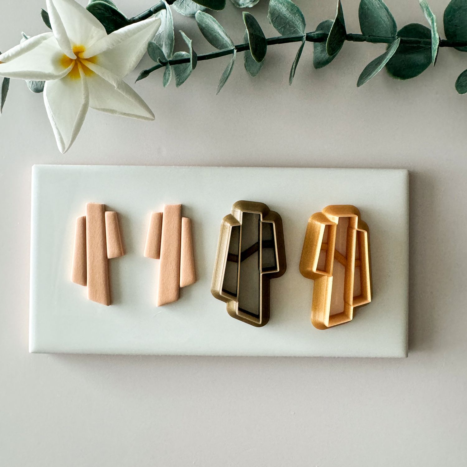 Earrings #39 / Two Symmetrical Polymer Clay Cutters with Built-In Embossing Lines