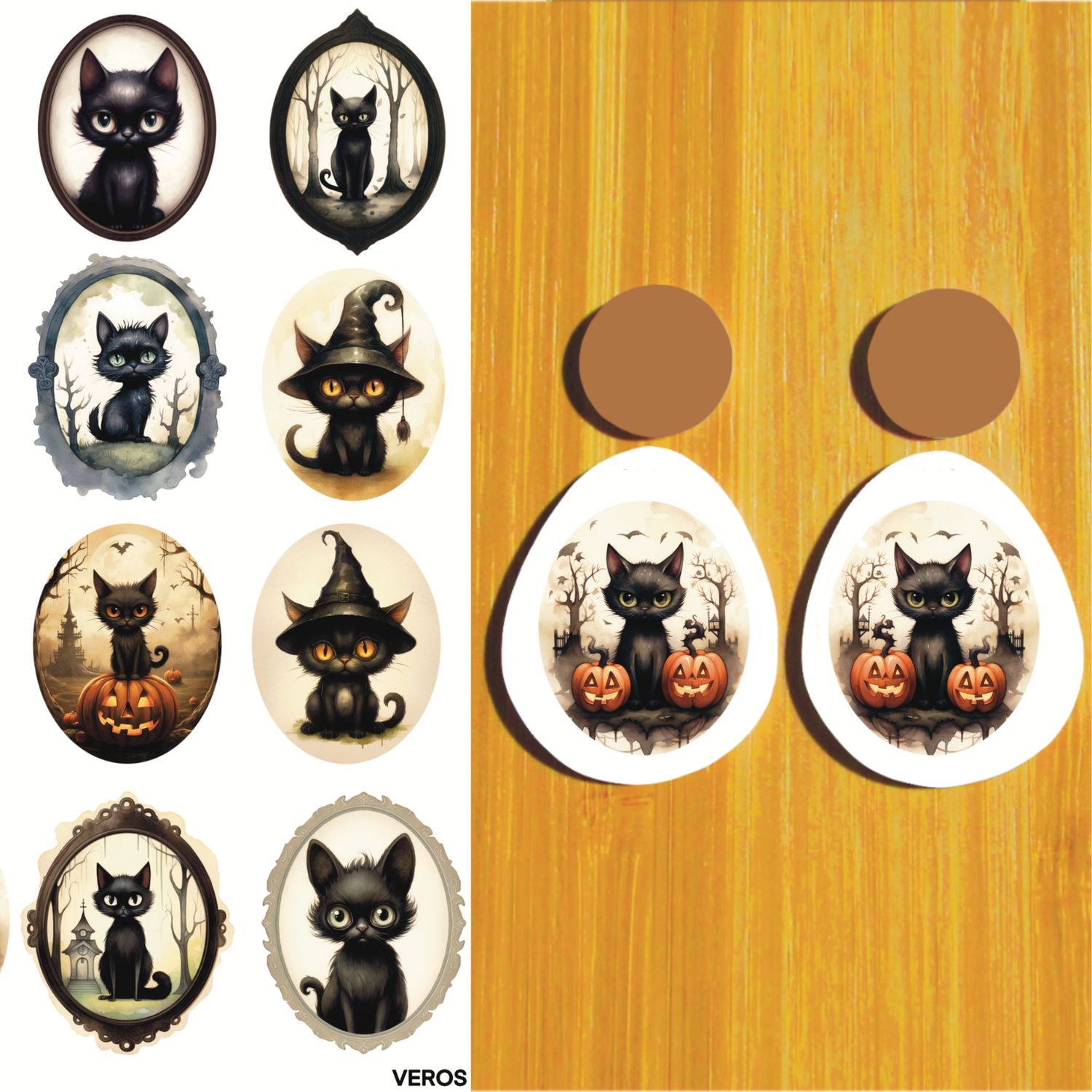 Two Water Soluble Transfer Sheets Mirrored Images for Polymer Clay - 3.5x5&quot; Black Cats  (T266-T267)