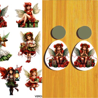 Two Water Soluble Transfer Sheets Mirrored Images for Polymer Clay - 3.5x5&quot; Vintage Christmas Fairies (T191-T192)