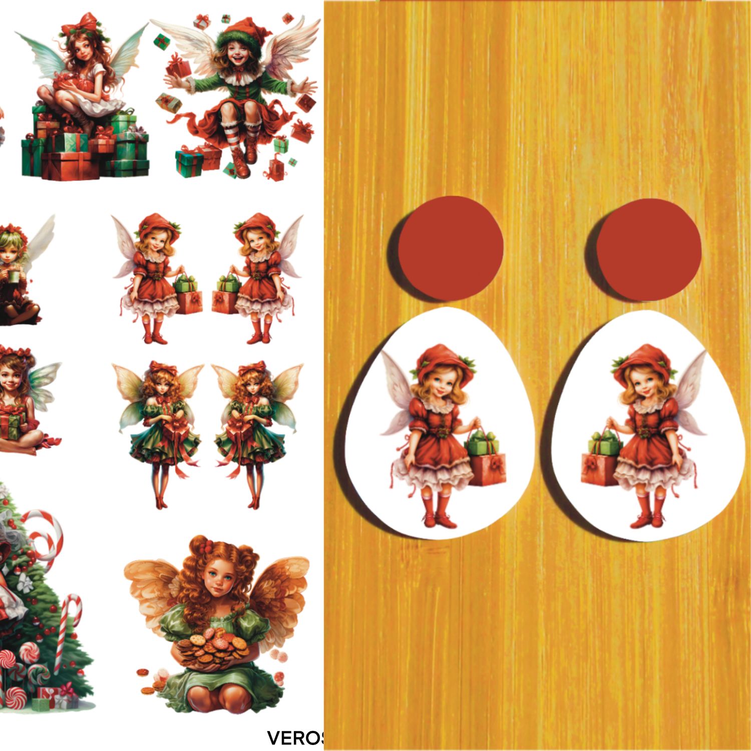 3.5x5&quot; Water Soluble Transfer Sheet for Polymer Clay / Vintage Christmas Fairies / T190