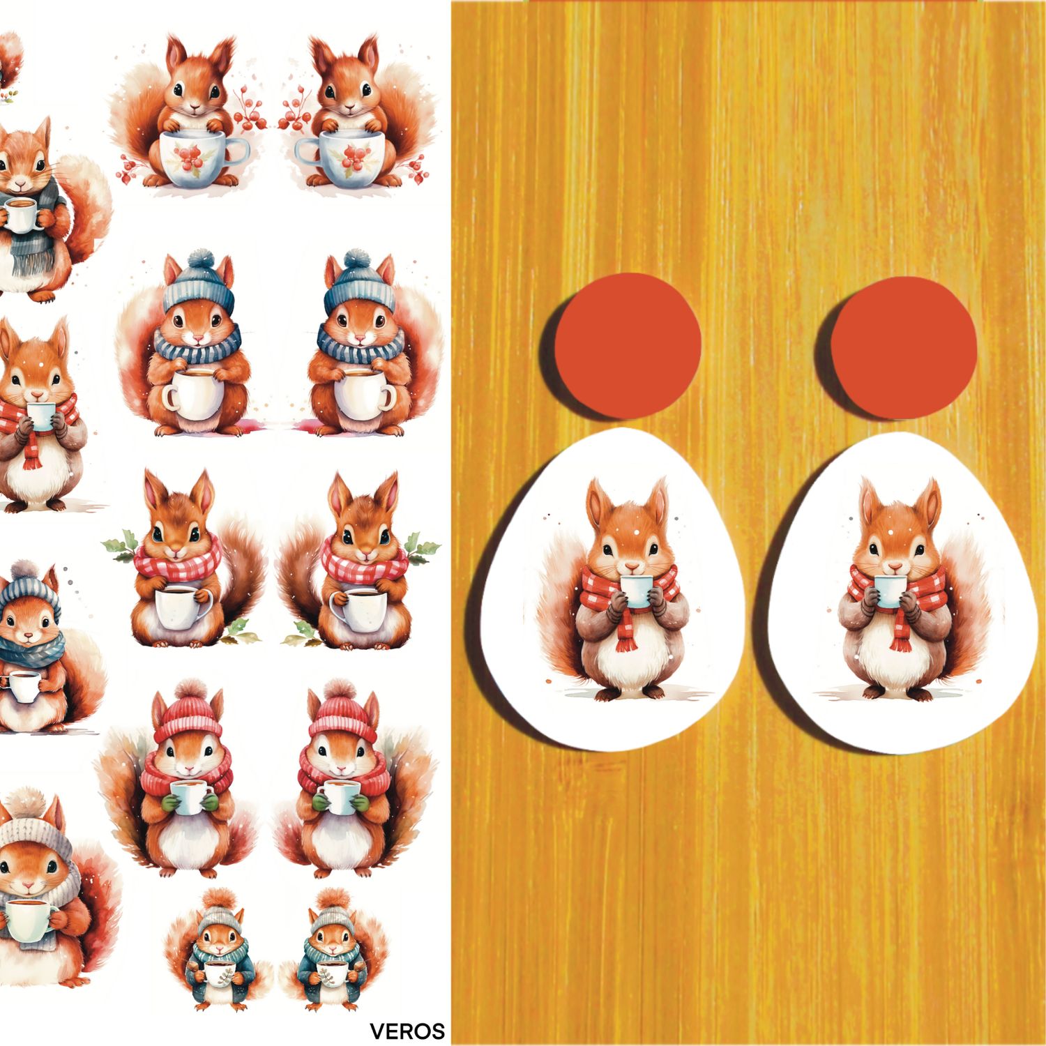 3.5x5&quot; Water Soluble Transfer Sheet for Polymer Clay / Winter Squirrels / T223
