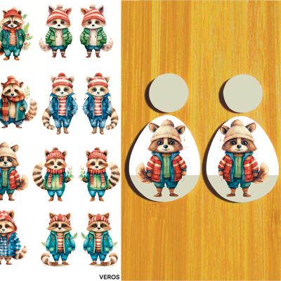 3.5x5&quot; Water Soluble Transfer Sheet for Polymer Clay / Winter Racoons / T224