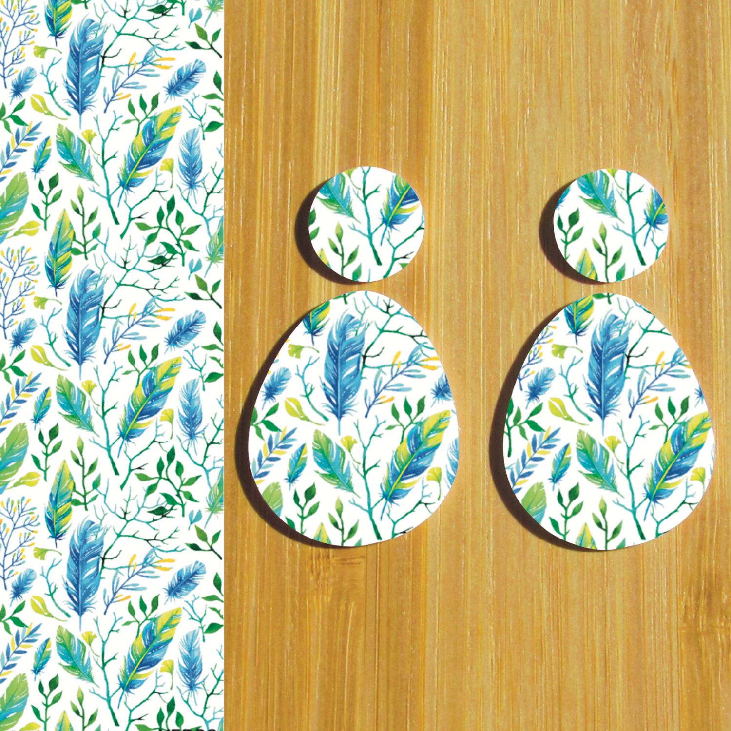 3.5x5&quot; Water Soluble Transfer Sheet for Polymer Clay / Blue Feathers T059