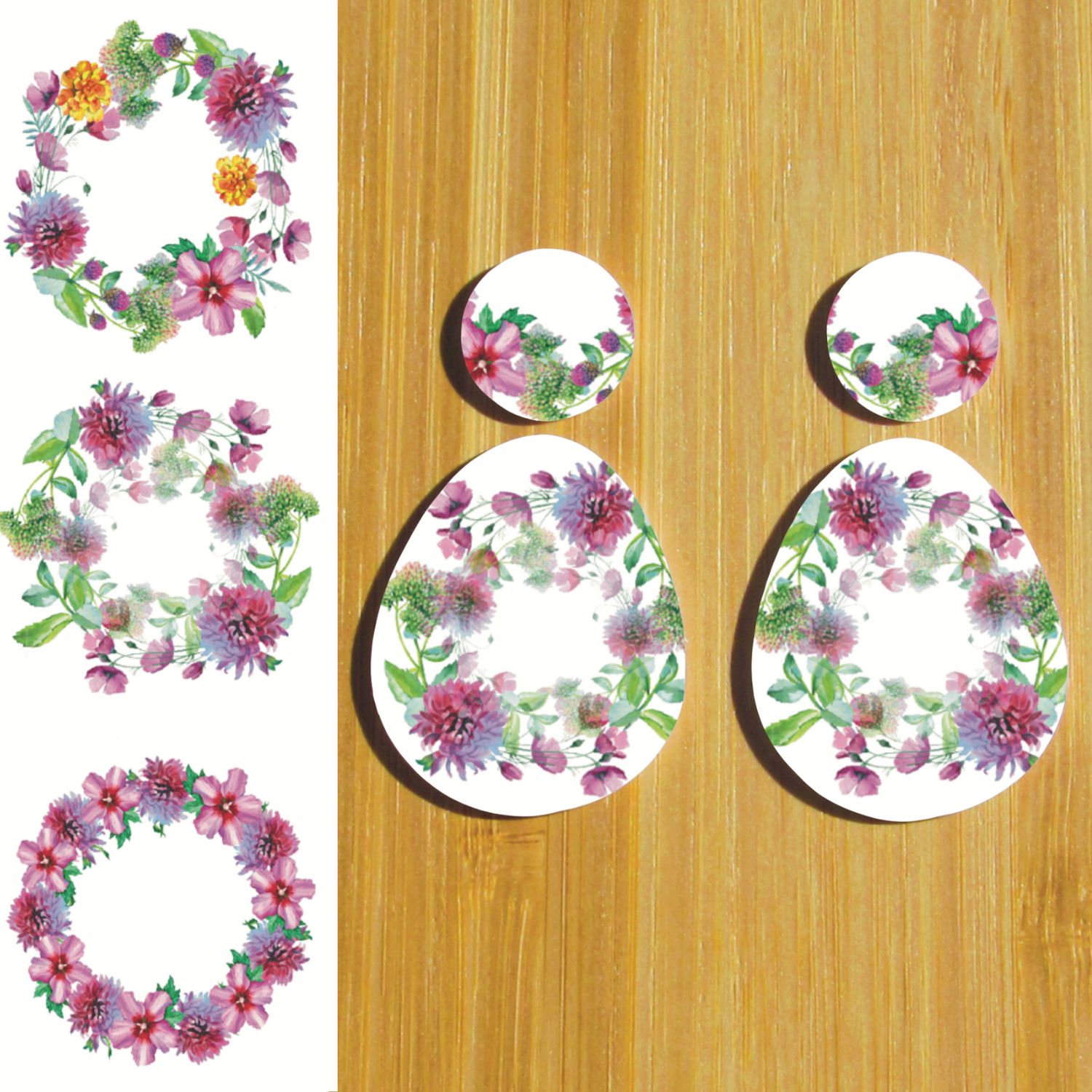 3.5x5&quot; Water Soluble Transfer Sheet for Polymer Clay / Large Flower Wreaths T076