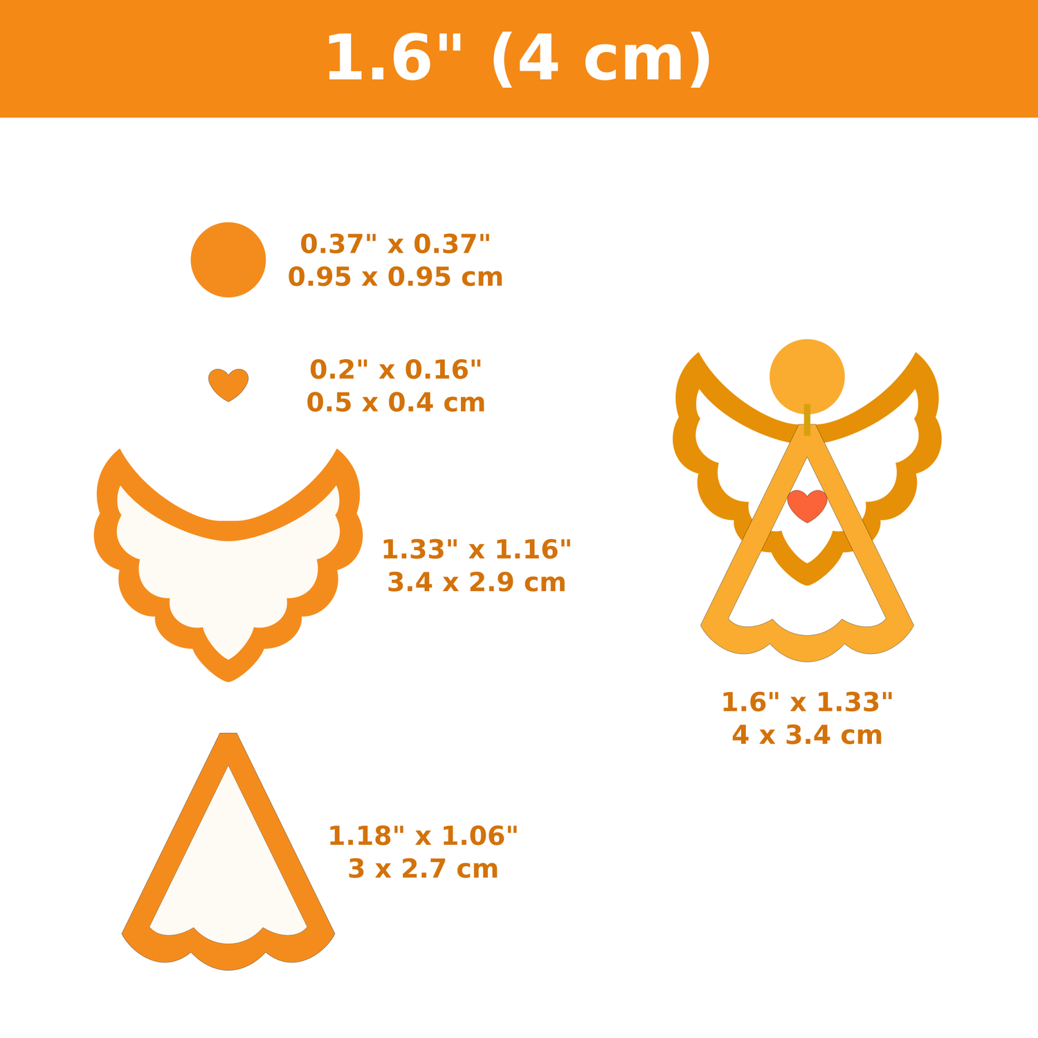 Angel #09 - Set of 4 Polymer Clay Cutters wit Acrylic Tops, Height: 1.6&quot; inches
