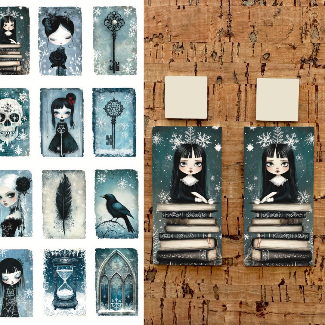 Two Water Soluble Transfer Sheets for Polymer Clay (Mirrored Images) f 3.5x5&quot; Whimsical Goth 1
